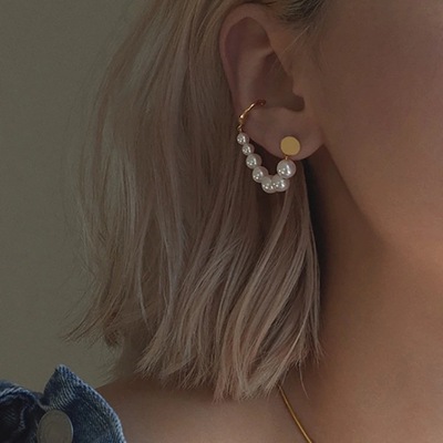 法式复古港风气质珍珠一体式耳骨夹小众设计感个性耳环女